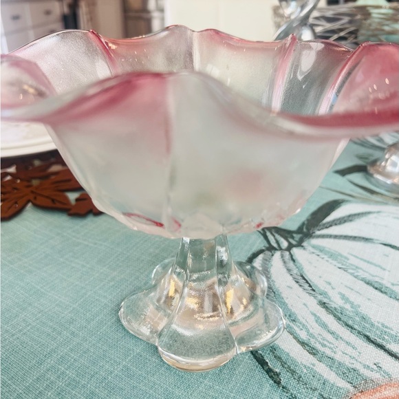 Vintage Pink Depression Footed Glass Bowl Scalloped Edges 5 3/4 Inches Tall - Picture 2 of 4